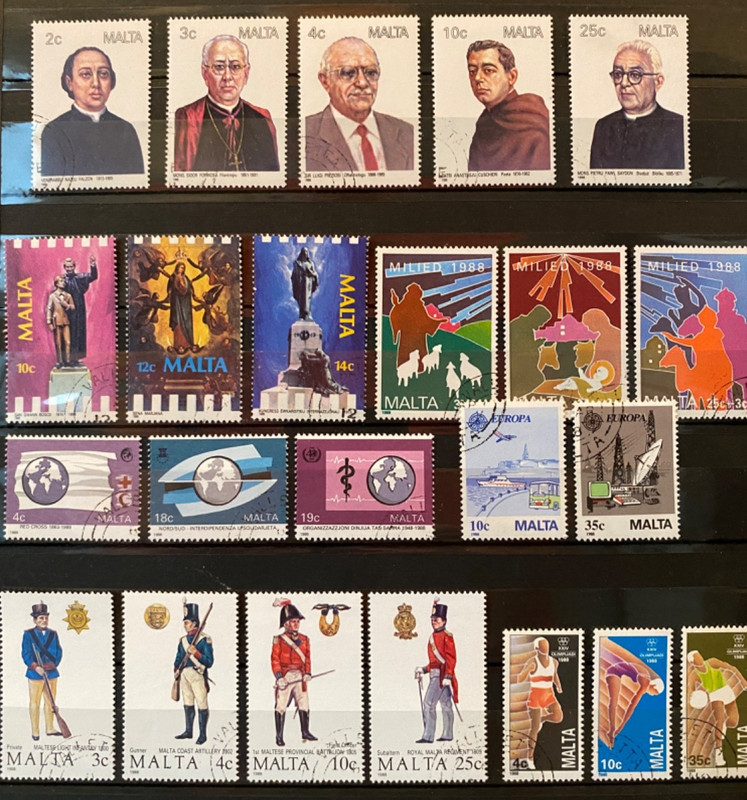 Malta stamps Complete 1988 year set used. VF quality. Sc#710-729 + Christmas.