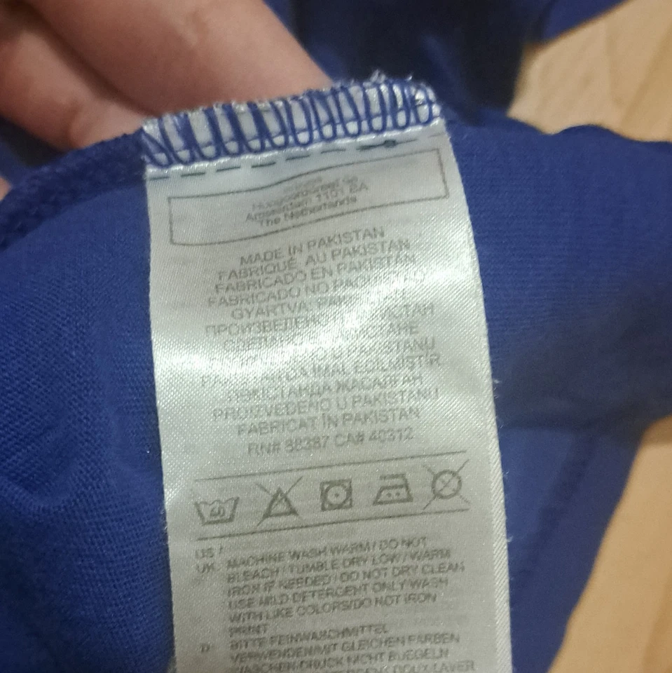 adidas T-shirt Homme L bleu manches courtes uni logo 3 bandes blanches - Photo 4/4