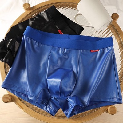 Herren Trunks mit U Konvex Tasche Kunstleder Boxershorts Solides Design