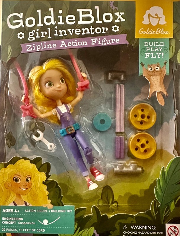 Goldie Blox Girl Inventer Zipline Action Figure Teach Eng principals to children