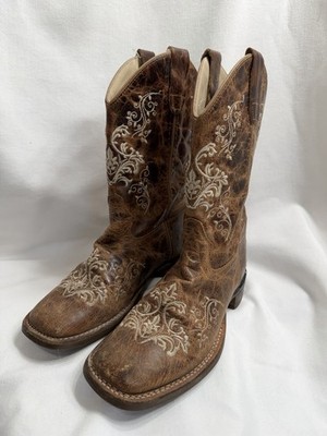 Old West Leather Western Boots Youth 3 D Brown BSC1958
