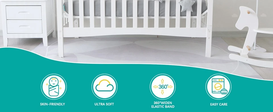 "Sábanas de cuna de microfibra de poliéster aptas para bebés, paquete de 2, gris y azul marino, 52"" X 28""" Foto 2 de 4