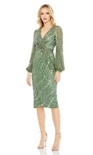 Mac Duggal NWT Sequin Embellished Long Sleeve Midi Dress Size 4 Sage Green