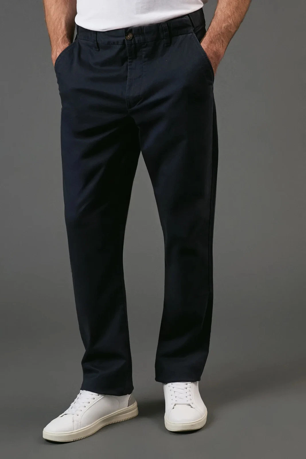 Maine Mens Chino Trousers Premium Navy Regular Fit Cotton Blend Comfort
