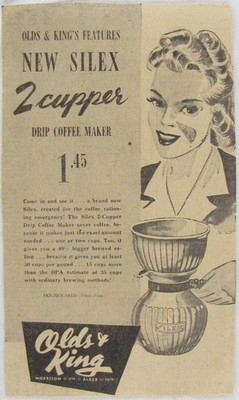 Vintage 1943 SILEX 2 Cup Drip Coffee Maker Newspaper Print Ad
