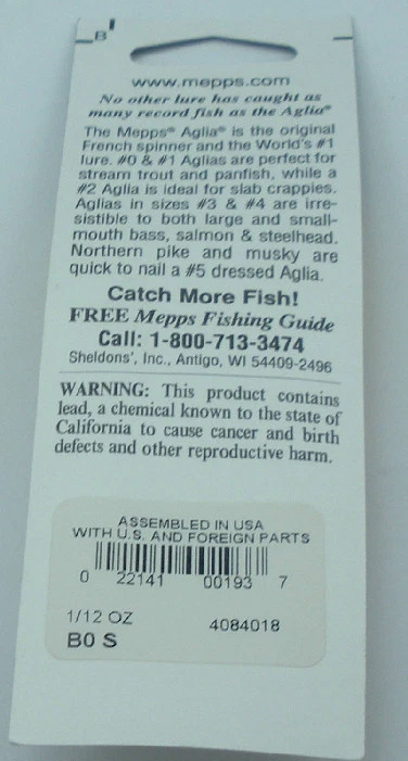 Mepps Aglia BO-S 1/12 Oz Spinner Mit Einfachem Drilling Haken Silberne Klinge - Bild 3 von 3