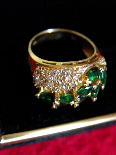 estate 14k YG marquis Emerald & Pave STYLE Set Diamonds dome Ring Size 6.25/HD - Picture 9 of 12