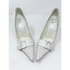 NIB Vintage Dior Oblique Jacquard Pump White Trotter Canvas CD Pointed Toe 37 EU