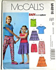 McCall's 4816 Girls Tops, Skirts, Shorts Capri Pants Sewing Pattern 10-12-14