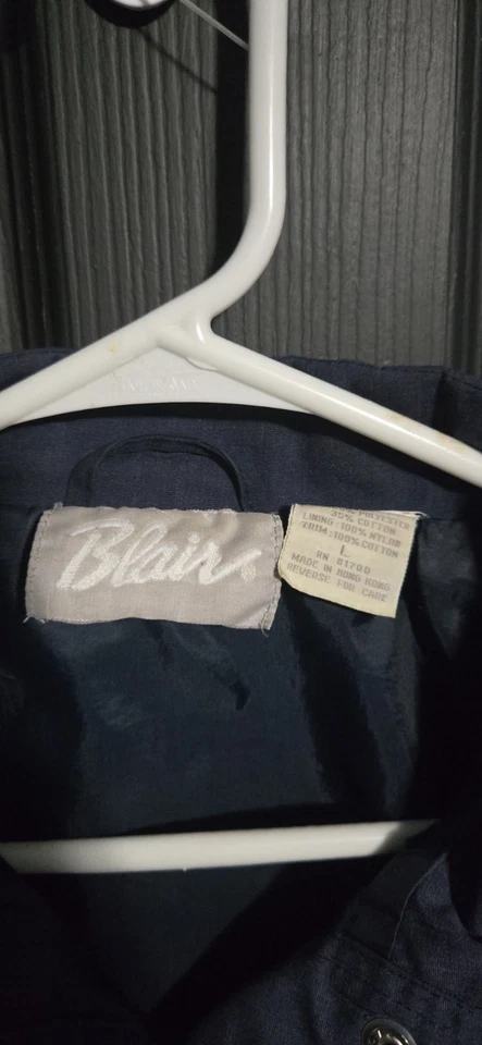 Abrigo Blair Años 80 Vintage Azul Marino Pastel Rosa y Verde Azulado Borde Mujer Talla Grande Foto 4 de 4