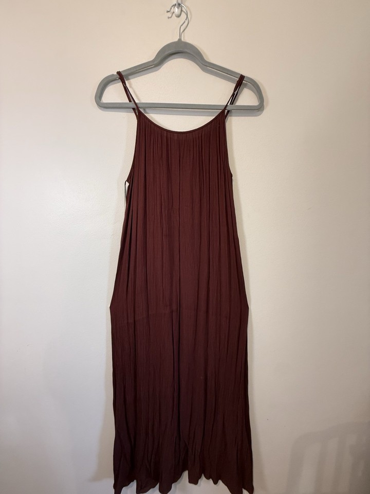 Witchery Women’s Pleated Slip Dress Size 10 Burgundy Midi Sleeveless Straps