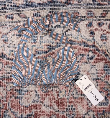 She Made Me X Free People Blue Stripe Triangle Bikini Top SZ L NWT - Image 1 of 4