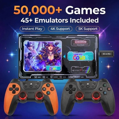The X8 ULTRA retro video game console comes pre-installed with 50,000 games and 
