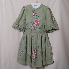 ASOS Women's Green Tiered Dress With Embroidery and Lace Trim. Size 4