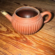 Late Qing Republic Handmade Yixing Zisha Clay Marked Teapot w/ Silver Trim Spout