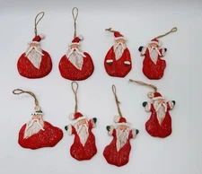 8 Holiday Wooden Santa Ornament Christmas Decoration Primitive Farmhouse Decor