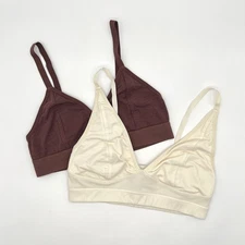 RICHER POORER Set of 2 Bralettes Small Cream Brown Classic Plunge Cotton Modal