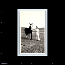 Old Vintage Photo WOMAN HORSE IN FIELD BEAVER CREEK SCHOOL CORA WIDDEFIELD