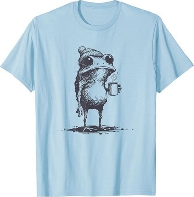 Funny Grumpy Frog Drinking Coffee Toad Design Men Women T-Shirt