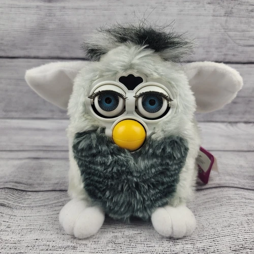 Furby Raccoon 1998 WORKING Vintage Gray With Blue Eyes