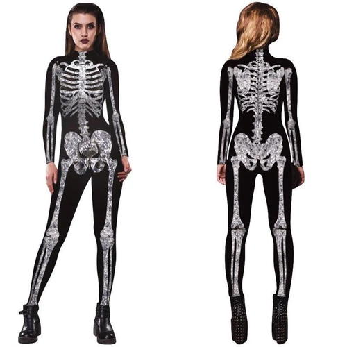 Halloween Damen Skelett Knochenrahmen Overall Body Fancy Dead Cosplay Kostüm - Bild 11 von 13