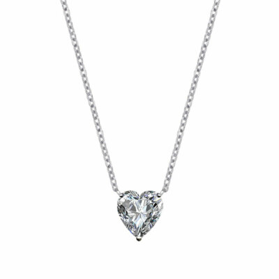 2.0 Ct Moissanite Heart Shape Solitaire Pendant Necklace 18''  in 14k White Gold
