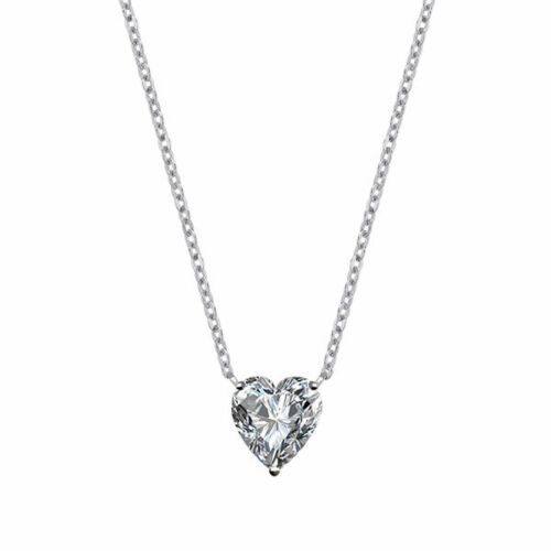 2.0 Ct Moissanite Heart Shape Solitaire Pendant Necklace 18"  in 14k White Gold - Afbeelding 1 van 4