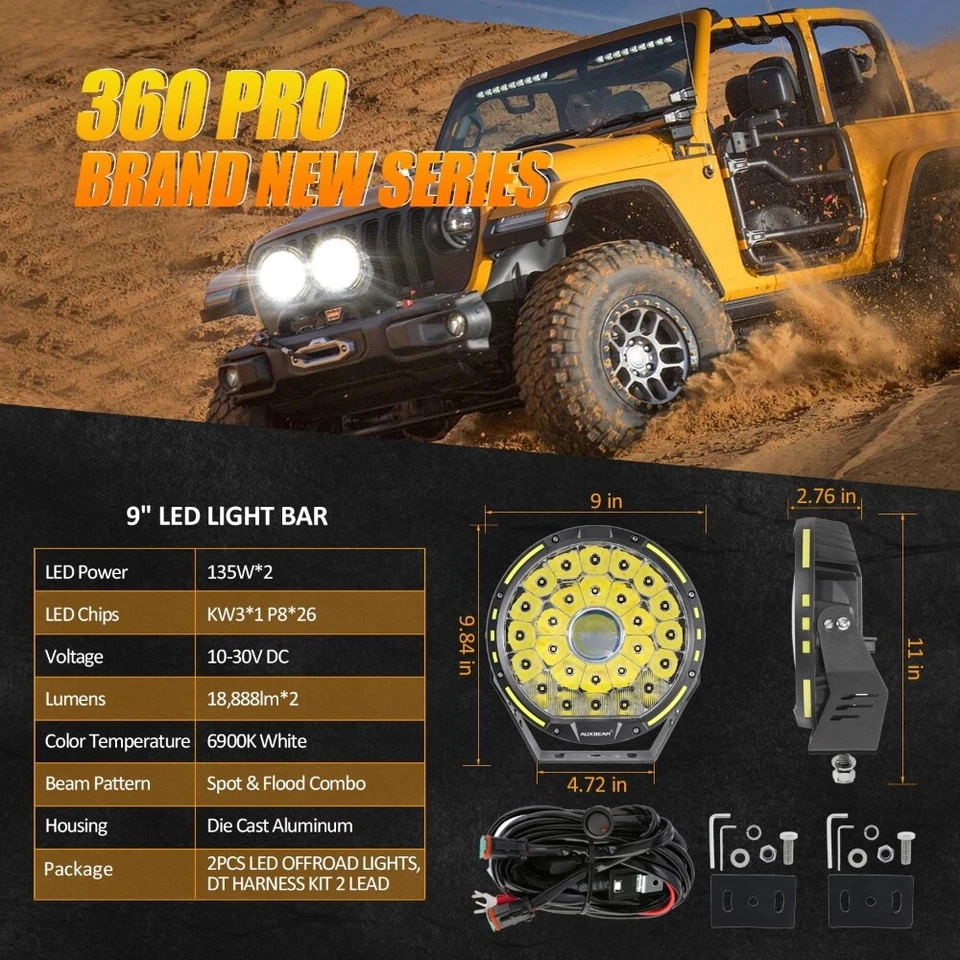 AUXBEAM 9" POLEGADAS 360-PRO LED luzes de direção para-choque lâmpadas de trabalho pods para Toyota RAV4 - Imagem 3 de 4