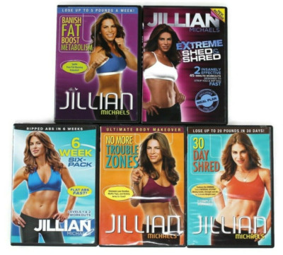 Jillian Michaels Lot of 5 DVD's 6 Week 6 Pack ABS Shed & Shred Banish Fat  