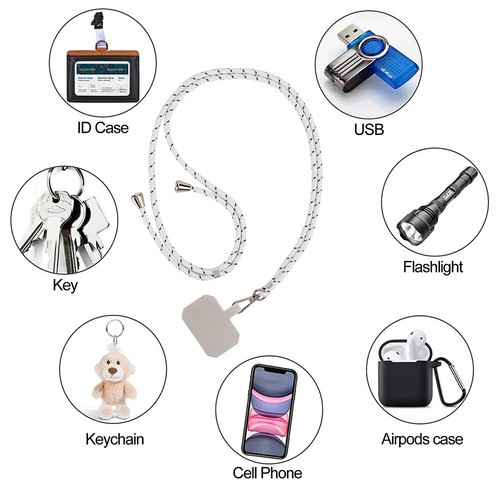 Universal Mobile Phone Lanyard Cellphone Rope (White Gray + White Card) UK - Photo 7/9
