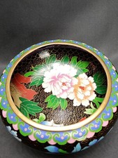 Chinesische antike Cloisonne Emaille Kniebeuge Schale Übertopf schwarz Blumen Blumen Ständer 