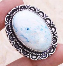 Color Enchanced Blue Scolecite 925 Silver Plated Handmade Ring of US Size 9
