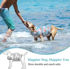  Dog Life Jacket,Vivaglor  Reflective Life Vest. Leaves Blue. S