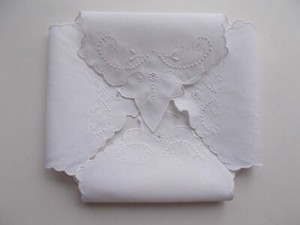 embroidered white linen bread basket liner vintage