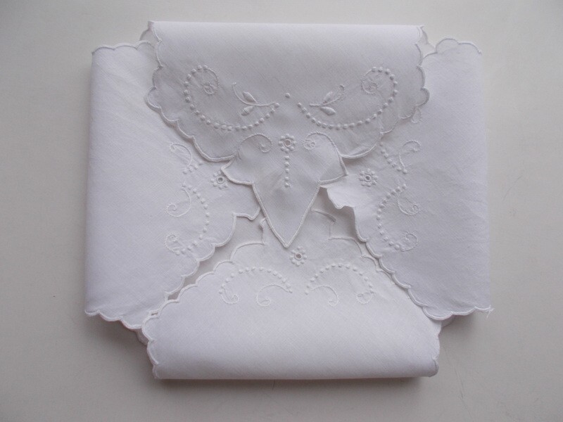 embroidered white linen bread basket liner vintage