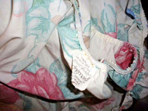 VINTAGE SPRINGMAID COUNTRY FLOWERS PINK CAMEL GREEN FLORAL (3PC) TWIN SHEET SET - Picture 9 of 9