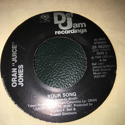 Oran Juice Jones   The Rain / Your Song - 1986 - Def Jam 38-06209 7'' Single VG+