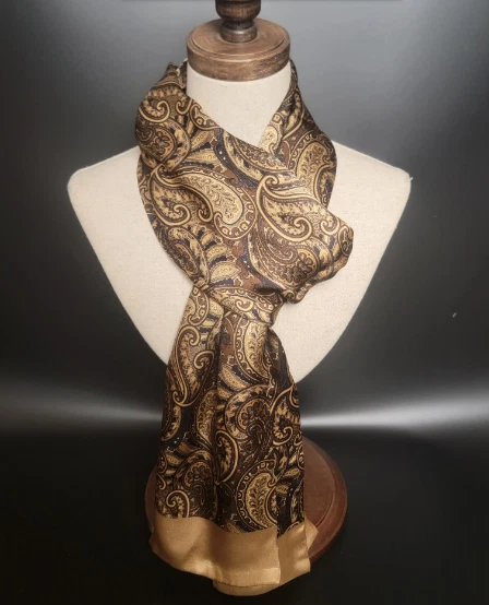 100% Silk Satin Scarf men women neckerchief Wrap Paisley beige brown