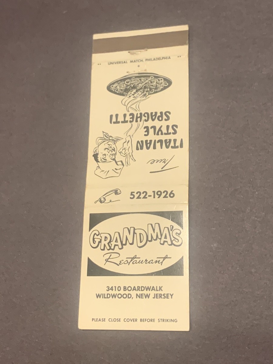 Vintage New Jersey Matchbook: “Grandma&rsquo;s Restaurant” Wildwood, NJ 