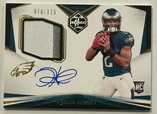 2020 Panini Limited Jalen Hurts RPA #/175 On Card Auto PATCH SSP ROOKIE Eagles