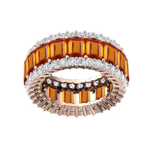 Orange Sapphire Eternity Engagement Band Ring For Women 13.00Ct Emerald Cut6x4MM - Picture 3 of 6