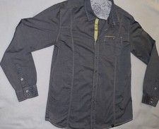 Marc Ecko Med Blue Yellow Cut & Sew Collared Shirt LS 100% Cotton  ~FLAW pic 4