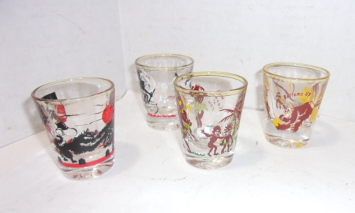 Vintage Novelty Shot Glass lot MONKEYS Bottoms Up” & Tribesman Down the Hatch