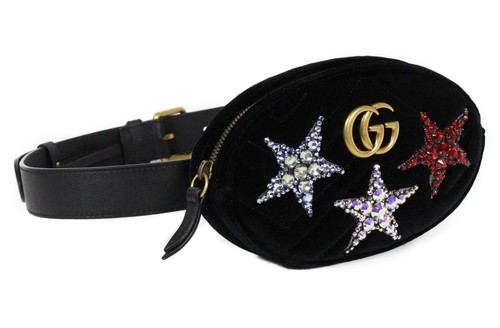 NUEVO GUCCI 476434 GG Marmont Terciopelo Suave Cristal Estrellas Cinturón - Imagen 1 de 12