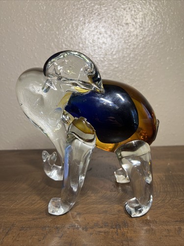 Art Glass Beautiful Elephant Brown Gold Clear Murano Very Heavy - Picture 3 of 6
