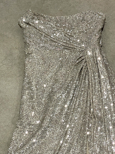 New Monique Lhuillier Collection Sequin Embroidered Silver Long Gown Dress US 16 - Picture 4 of 5