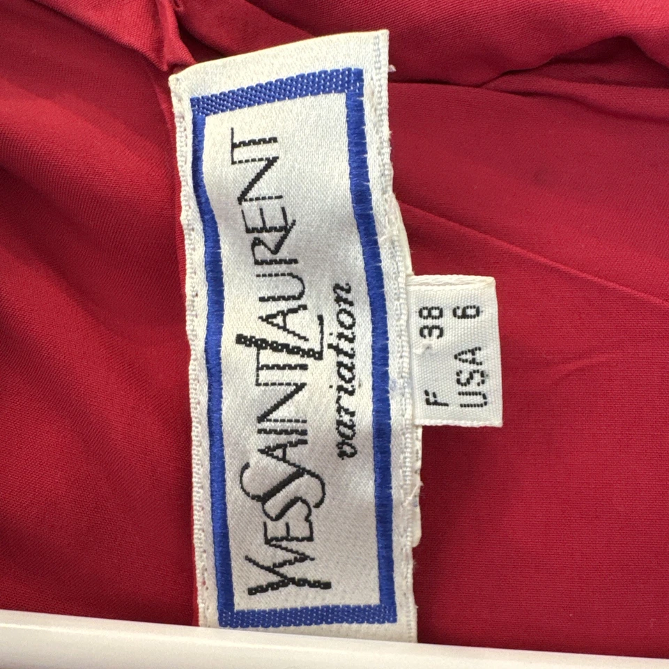 VINTAGE! YSL Yves Saint Laurent Variation US 6 / FR 38 Silk Hooded Rain Coat 80s - Image 2 of 4