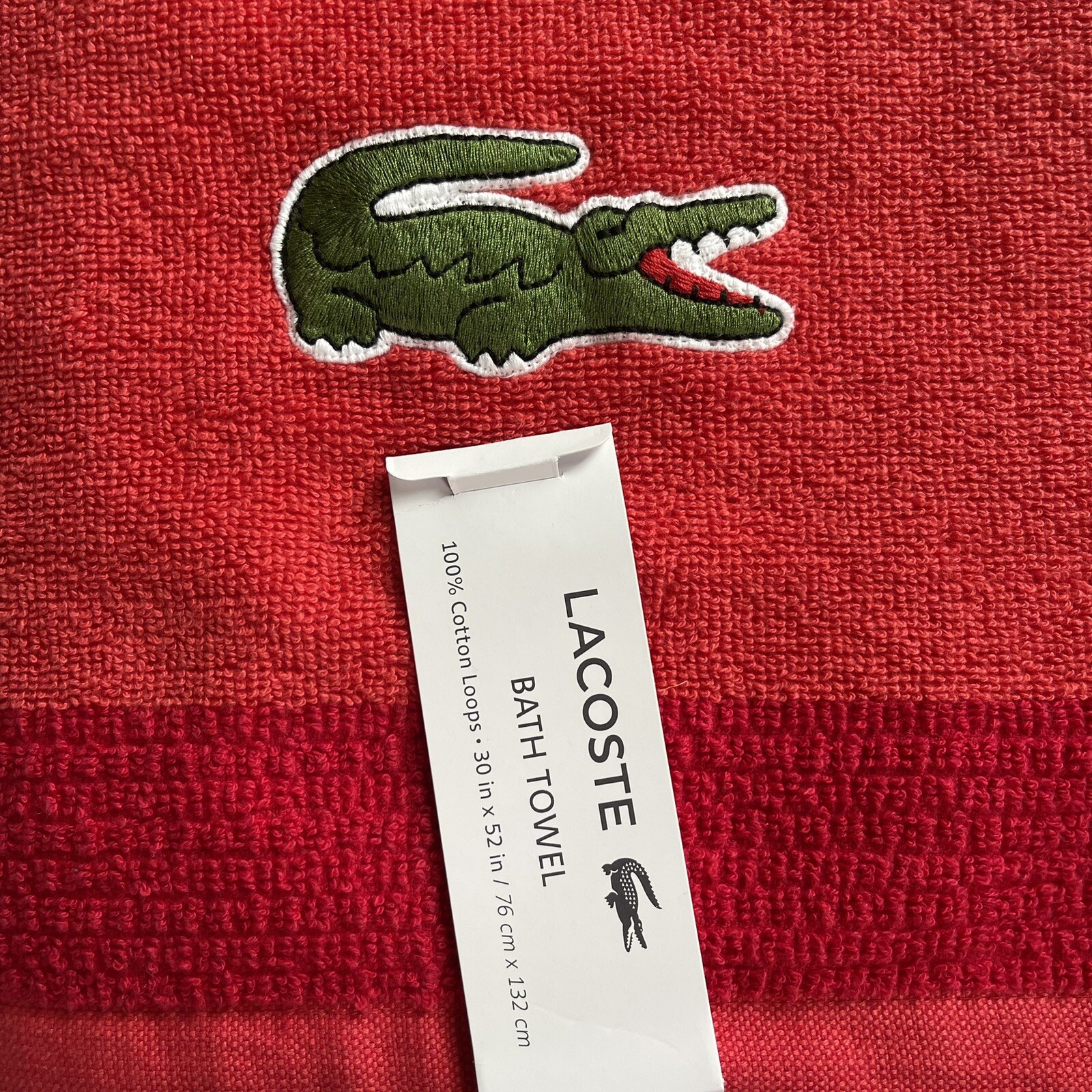 Lacoste Red Cotton Bath Towel 30"x 52" Big Crocodile Logo NWT thumbnail 7
