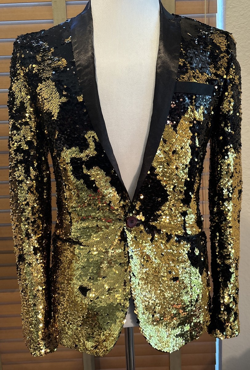 ASOS Gold Black Sequined Tuxedo Dinner Jacket Size 36S Slim P18340