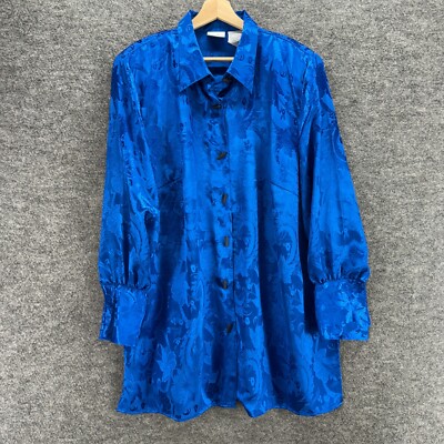 Jaclyn Smith Shirt Women 20W Plus Blue Floral Button Up Classic Long Sleeve